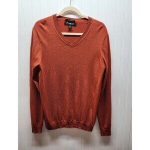 Mens Pronto Uomo Extra Fine Merino Wool V-Neck Sweater Rust Large